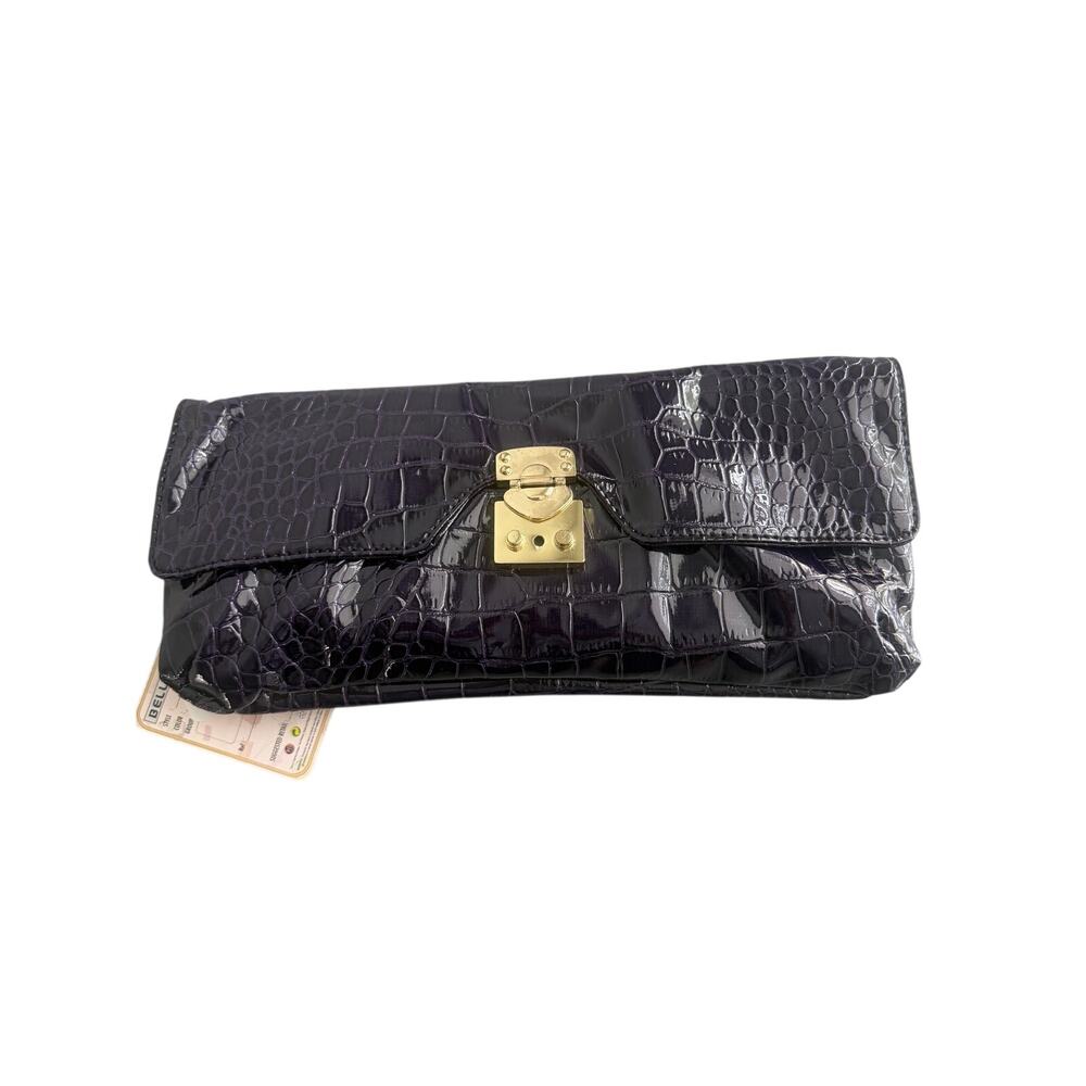 NWT Bellini Vintage Black Reptile Leather Clutch Bag Mini Purse Women's